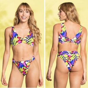 Maaji Smiledelic Talia Ring Front Bralette Bikini Top and Bottom Size M